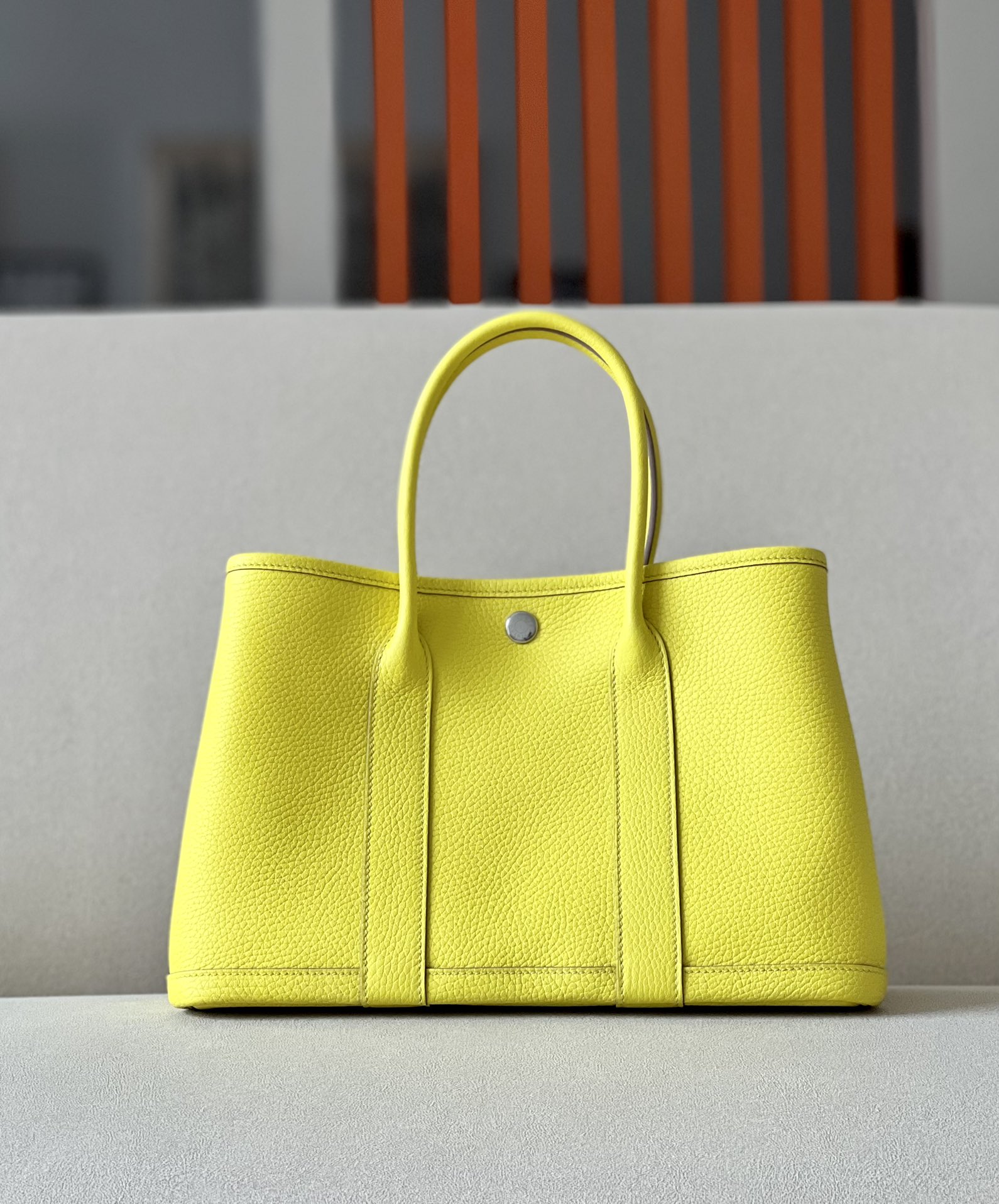 Hermes Garden Party 30cm Tote Handbag In Yellow Lemon Clemence Leather